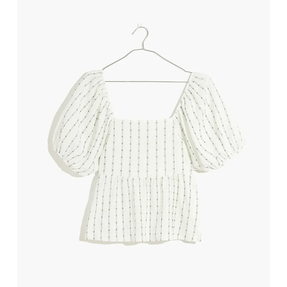 Madewell Blouse Puff Sleeve Babydoll M White Striped Top Boho Romantic Feminine